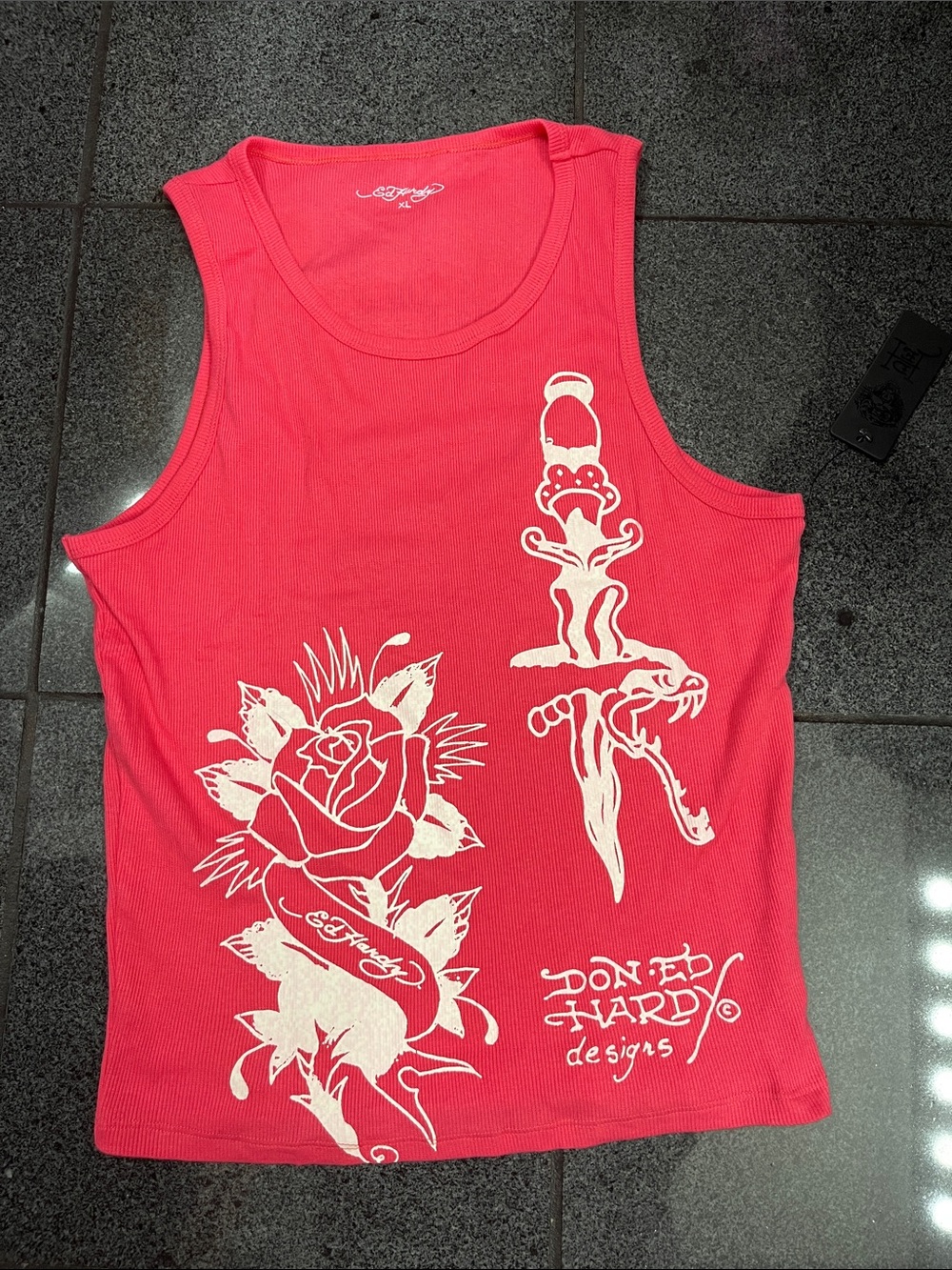 Ed Hardy Coral Pink Tattoo Graphic Tank